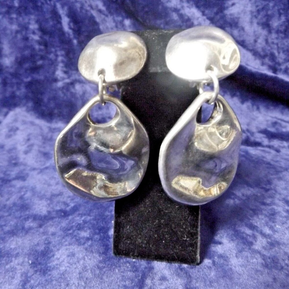 Large Modern Sterling Silver Clip Earrings - Very Attractive